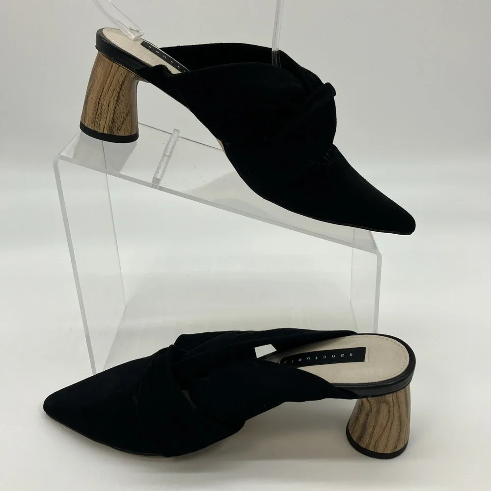 Sanctuary Sunset 2.0 Black Suede‎ Mule Wooden Block Heel Shoes 6M Luxury